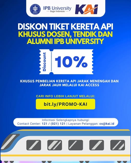 Diskon Tiket Kereta Api 10% Khusus Dosen, Tendik, & Alumni IPB University